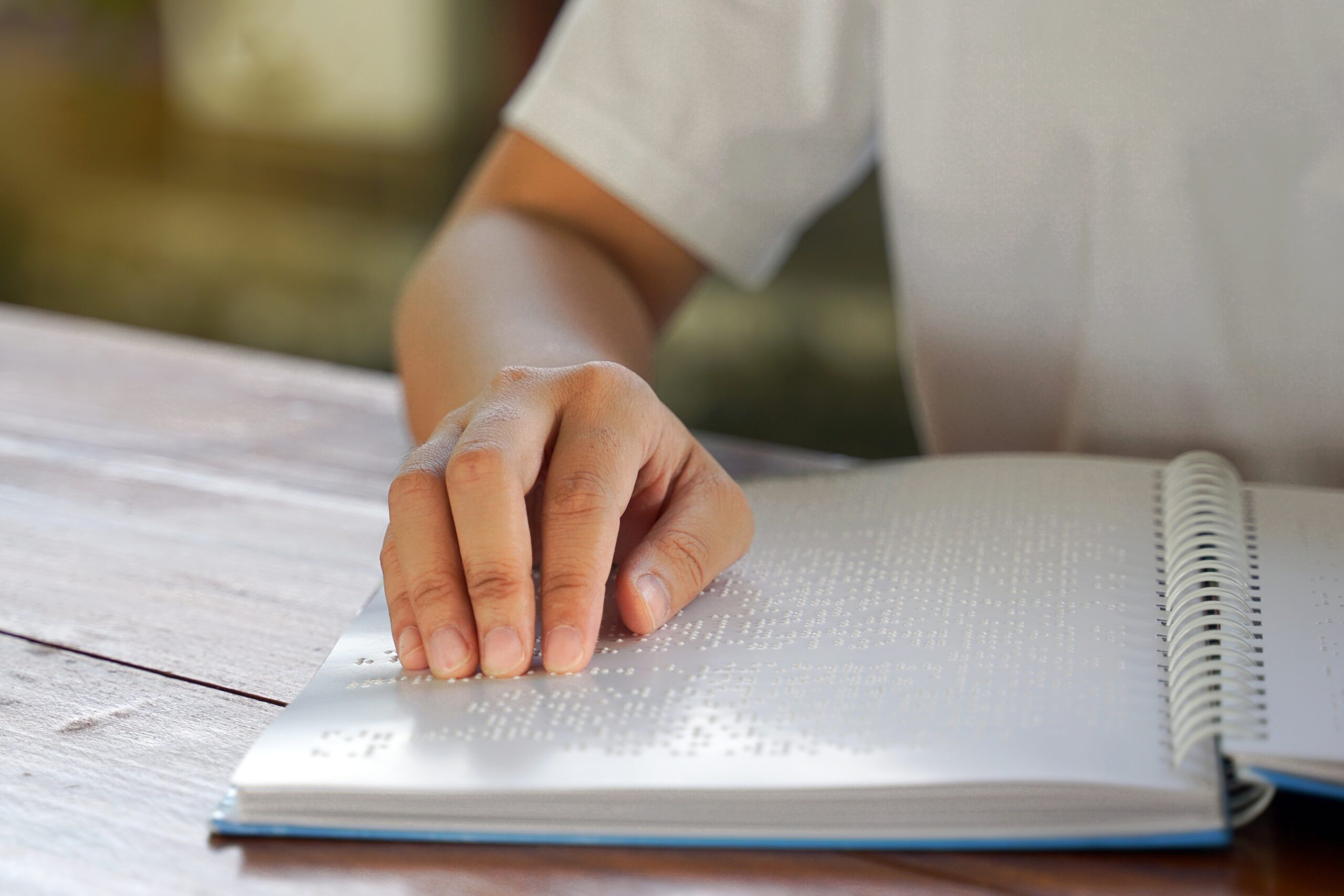 Visually,Impaired,Person,Reads,With,His,Fingers,A,Book,Written Visually Impaired Person, eads With His Fingers A Book